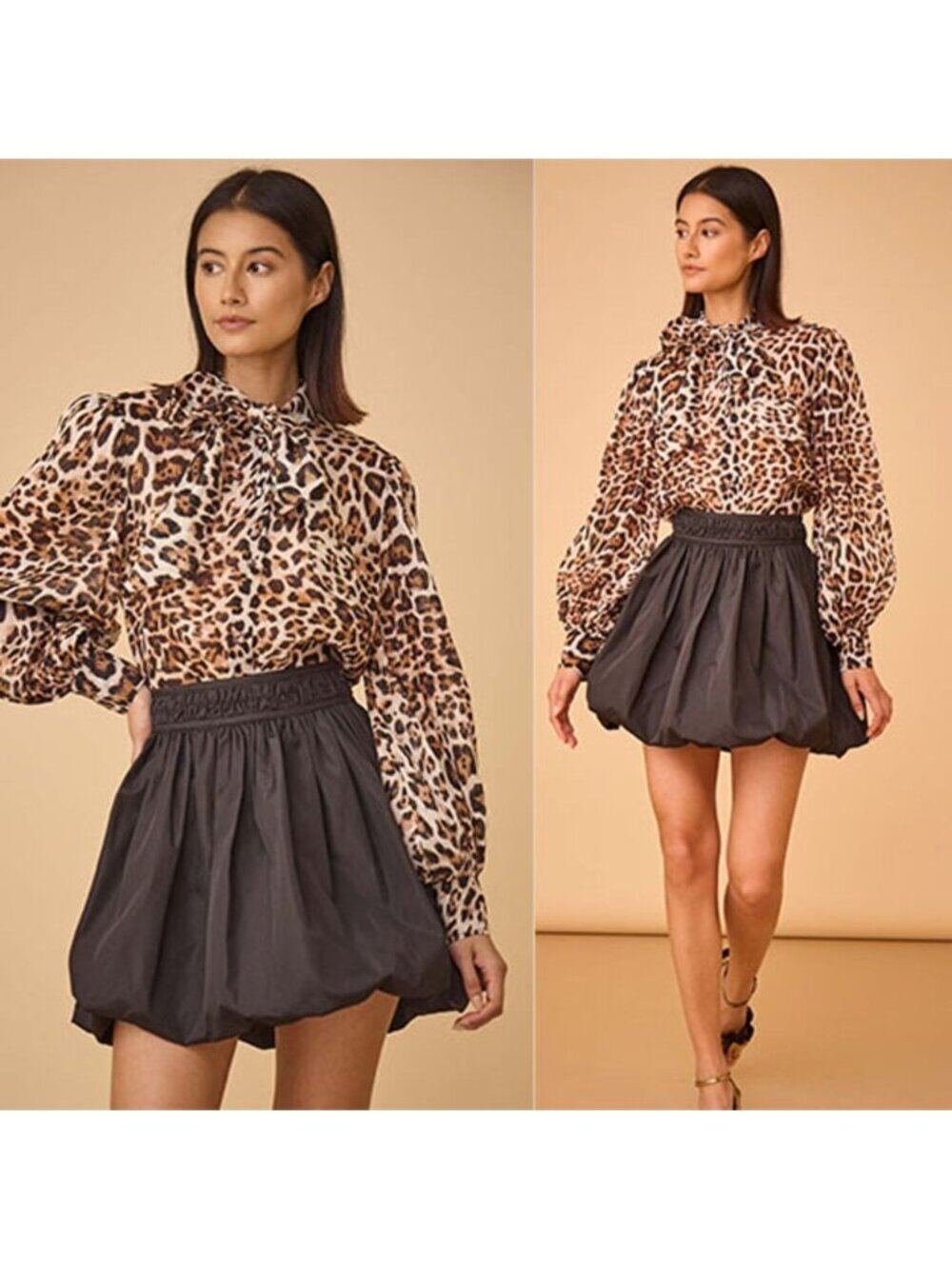 NWT Hunter Bell Leopard Print Tie Neck Long Sleeves Blouse Brown Size: Medium